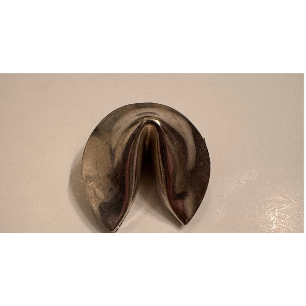 Vtg Silver Plated Fortune Cookie Trinket Box 2"
